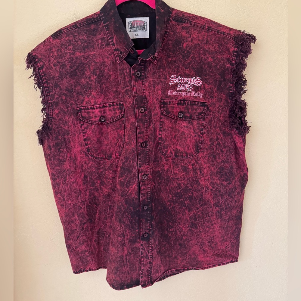 Sturgis Motorcycle Rally Magenta stonewashed cotton sleeveless cut-off shirt XL